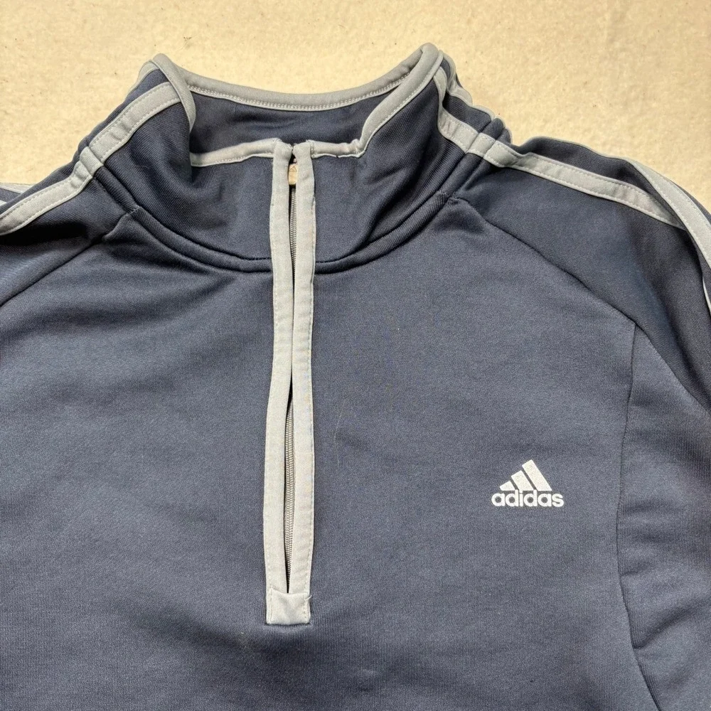 Adidas Mens XL Navy Blue‎ Quarter Zip Fleece Pullover Striped Sleeve #1141